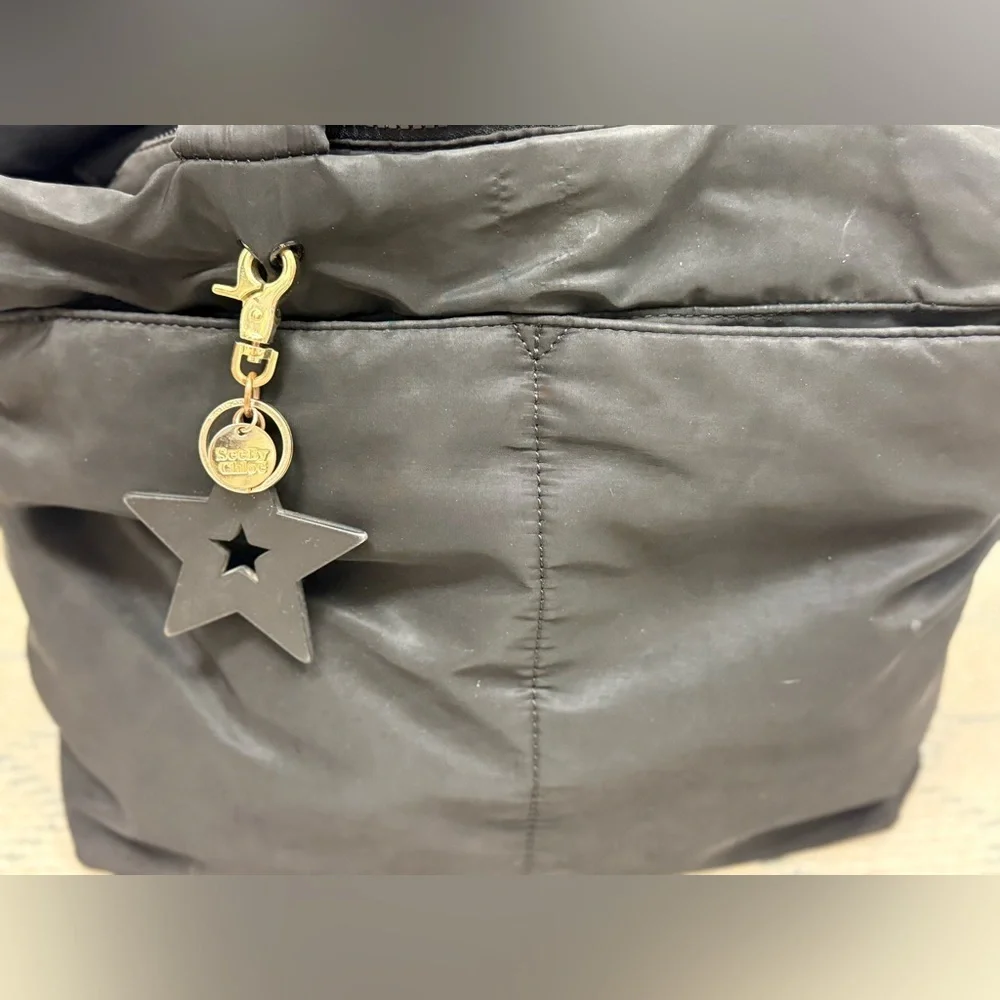 SEE BY CHLOE Y2K Black Nylon Joy Rider Tote Shoulder Bag W/ Signature Bag Charms